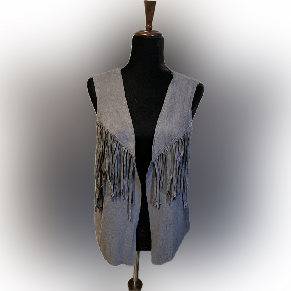 Fringe Faux Suede Gray Vest size L